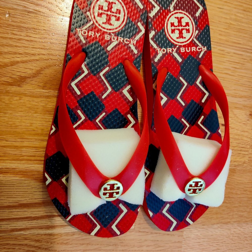 Tory Burch Red/Blue Diamond Flip Flops